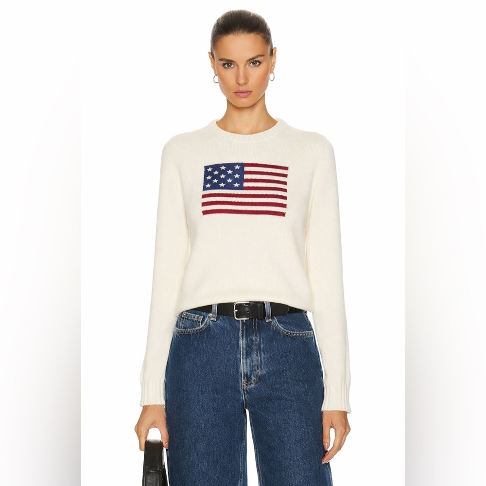 Ralph Lauren American Flag Sweater Knit USA Size Medium Cream White - Picture 2 of 15